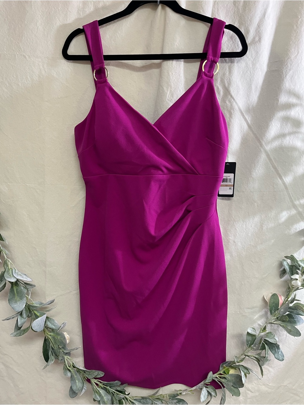 Guess Magenta Ring-Detail Wrap Mini Dress